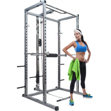 BOMINFIT Multi-Function Power Cage Power Tower 17.5-68'' High Adjustable Dipping Station Barbell Stand Squat Cage for Weight Training Max Loading 800lbs