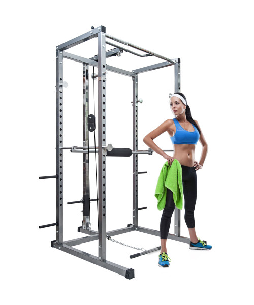 BOMINFIT Multi-Function Power Cage Power Tower 17.5-68'' High Adjustable Dipping Station Barbell Stand Squat Cage for Weight Training Max Loading 800lbs