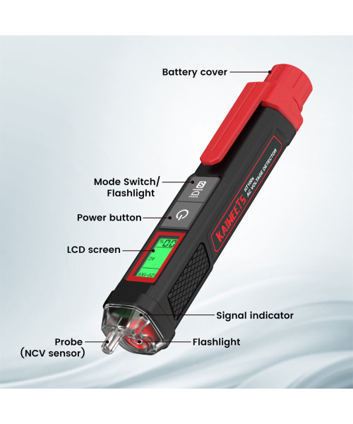 Direct KAIWEETS HT100S Non-Contact Voltage Tester Pen Dual Range 12-1000V AC / 70-1000V AC CAT III 1000V IV 600V Safety Rated with LED Flashlight Low Power Indicator Automatic Power Off Features