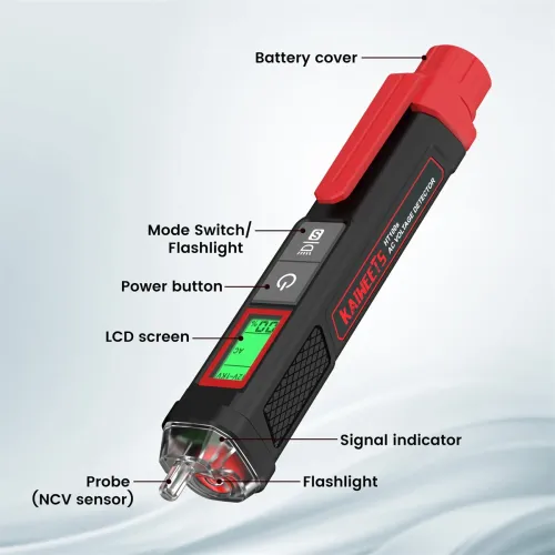 KAIWEETS HT100S Non-Contact Voltage Tester Pen Dual Range 12-1000V AC / 70-1000V AC CAT III 1000V IV 600V Safety Rated with LED Flashlight Low Power Indicator Automatic Power Off Features