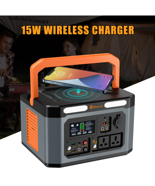 Foursun 1500W (3000W Peak) Portable Power Station 1598.4Wh with 2 AC Outlets Wireless Charge 65W PD Solar Generator for Home Backup Emergency Outdoor Camping