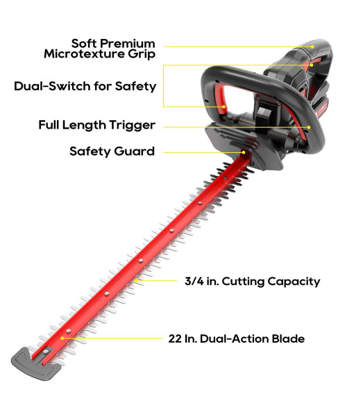 ECOMAX ELG06 18V 22-Inch Cordless Hedge Trimmer Ideal for Pruning Branches in Your Backyard, Garden Hedge Trimmer with 2.0AH Battery & Charger
