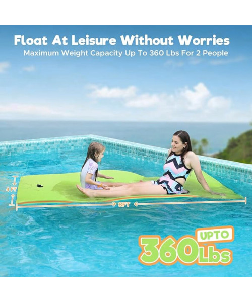 WARMOUNTS Floating Water Pad for Single, 8 x 4 FT Tear-Resistant 3-Layer XPE Foam Floating Mat Recreation Relaxing Lily Pad for Pool Lake River Ocean Boats Outdoor Water Activities