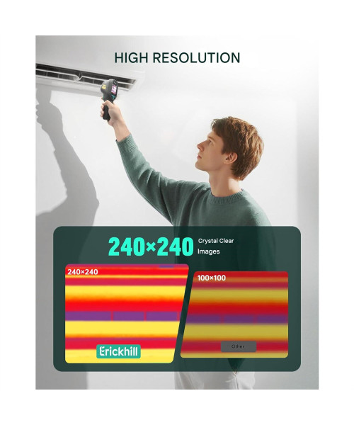 ERICKHILL ETI-01 Thermal Imaging Camera 240 x 240 Resolution 20 Hz Refresh Rate -20C to 550C Portable Infrared Device HVAC Inspection Tool Laser Pointer Long Battery Life CE Certified