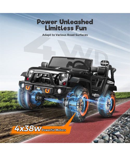 Funtok R03S 24V 7AH 2 Seater Ride on Truck Safety Electric Car for Kids 4*38W Motors with Parent Remote Control Spring Suspension Slow Start