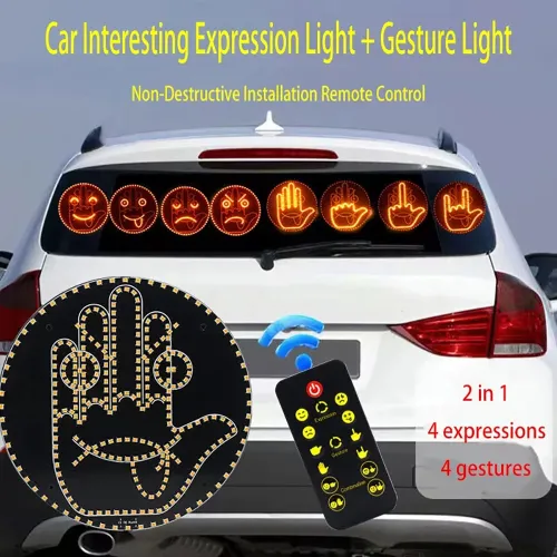 Car LED Fun Expression Gesture Palm Light Smile Face Light Rear Window Multi-Function Warning Car Interesting Expression Remote Control LED Lighting