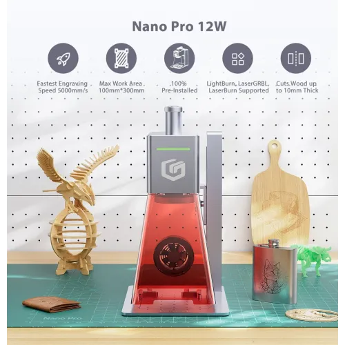 LONGER Nano Pro 12W Portable Laser Engraver Ultra-Fast 5000mm/s Speed High Precision 0.01mm Versatile Cutting LightBurn LaserGRBL Supported