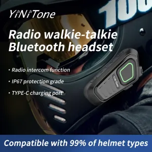 YiNiTone MINI-03 Helmet Walkie Talkie Headset bluetooth 5.4 1200mAh Battery TYPE-C Rechargeable 32 Channels Noise Reduction Long Range Communication Radio Earphone