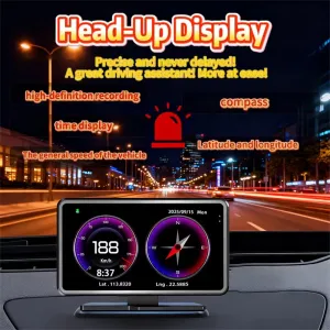 2-in-1 Smart Car Head-Up Display with Built-in Central Console Installation-Free Loop Recording Dash Cam