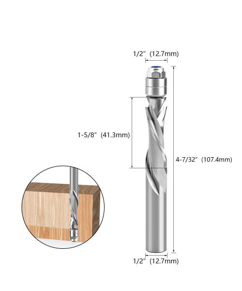 6.35/12.7mm Shank Double Guide Bearings Spiral Router Bits Carbide Trimming End Mill for CNC Woodworking Cutting Tool