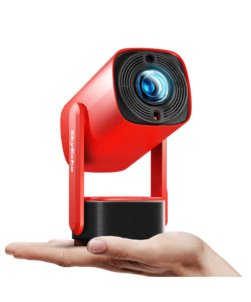 [EU/US Direct] SkyEcho FreeONE Portable Speaker Projector Android OS Wi-Fi 6 Auto-Focus Built-in-270 Rotation Stand 350 ANSI Lumens Bluetooth 5.2 Auto-Keystone Correction Netflix Youtube Ceiling Projector EVA Storage Bag EU Plug Global Version