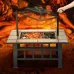SINGLYFIRE 37 Inch Fire Pit Table with Grill for Outside Large Square Wood Burning firepit Heavy Duty Steel Pit Cooking with Spark Screen Log Grate Poker for Backyard Garden Camping