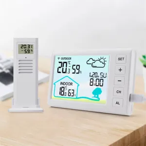 TS-FT006 Indoor Digital Thermometer and Hygrometer Mini LCD Wall Wireless Multifunctional Mini Clock with Humidity Weather Station
