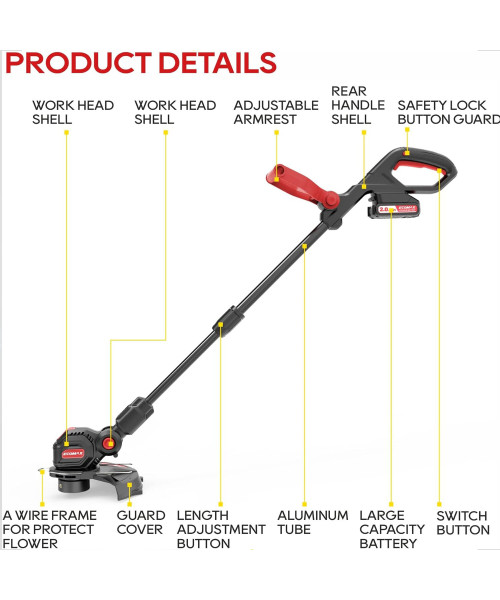 Ecomax 12" Cordless String Trimmer & Edger 18V Electric Weed Wacker with 2 Battery & Charger Lightweight Weed Eater Edger Lawn Tool with 90 Degree Adjustable Head for Yard and Garden