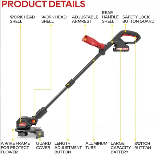 Ecomax 12" Cordless String Trimmer & Edger 18V Electric Weed Wacker with 2 Battery & Charger Lightweight Weed Eater Edger Lawn Tool with 90 Degree Adjustable Head for Yard and Garden