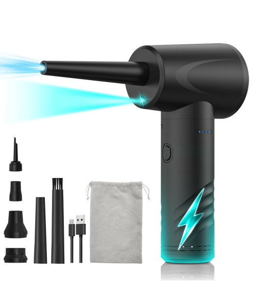 MECO ELEVERDE Compressed Air Duster, Air Blower with LED Light, 3-Gear to 100000RPM, Electric Air Duster for PC/Keyboard Cleaner, Reusable Cordless Air Duster