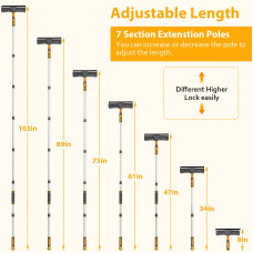 Professional Window Squeegee Cleaner, 2 in 1 Shower Squeegee with Extension Pole, 103 IN Telescopic Window Washing Equipment with Bendable Head, Glass Cleaning Tools for Indoor/Outdoor High Window