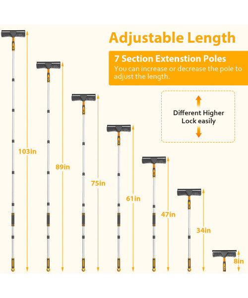 Professional Window Squeegee Cleaner, 2 in 1 Shower Squeegee with Extension Pole, 103 IN Telescopic Window Washing Equipment with Bendable Head, Glass Cleaning Tools for Indoor/Outdoor High Window