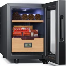 NEEDONE 16L Cooler Humidor, Electronic Cooler Humidor with Spanish Cedar Wood Shelves Upgraded Version with Digital Hygrometer Displays, 100 Capacity