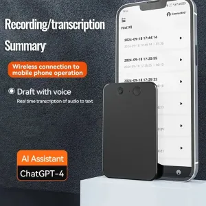 A3 AI Voice Recorder 64GB AI ChatGPT-4 Intelligent Voice Recorder Audio App Phone Call Record Transcribe Summarize Voice to Text conversion Device