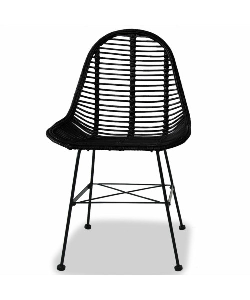 Dining Chairs 4 pcs Black Natural Rattan