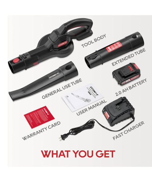 Ecomax 18V Electric Leaf Blower Cordless with 2 Battery & Charger, Lightweight Blower Battery Powered for Lawn Care & Snow Blowing & Yard Cleaning