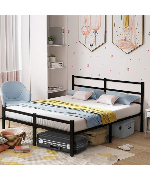 Lusimo King Bed Frame with Headboard 14 Inch Platform Bed Frame No Box Spring Needed Metal King Size Bed Frame with Storage  Heavy Duty Steel Slat and Anti-Slip Support Easy Quick Lock Assembly