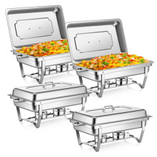 Warmounts 2/4/6-Pack Chafing Dishes Set 9QT/Foldable Glass Lid, Stainless Steel Food Warmer Set, Full Size Water Pan, Fuel Holder for Cooked Food Insulation for Party Catering Events Wedding Banquet