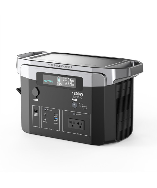 PYS-PEK 1800W 1536Wh Portable Power Station LCD Diplay Emergency Backup Power Supply with 1800W AC Output / 2*DC 12V/10A / USB 5V/2.4A / 18W QC3.0 / PD100W USB-C / CigaretteDC Output for Home Emergency Outdoor Camping Laptops Phones Drones
