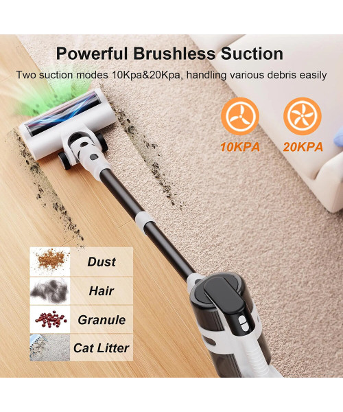 MOOSOO S5 Mate BLDC Cordless 20KPa Handheld Vacuum Cleaner Powerful Brushless Suction with Green LED Floor Brush Light
