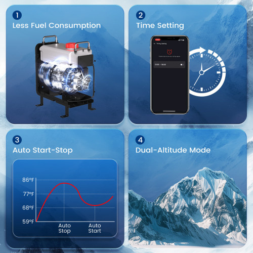 HCALORY HBS2 3.5L 8KW Diesel Parking Heater with Automatic Start and Stop 2500/5000M Plateau Mode Bluetooth/Remote/LCD Intelligent Control 12V/24V/220-240V for Truck RV Trailer Van Boat Tent