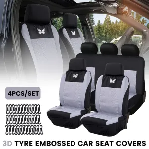 3D Tyre Embossed Car Seat Covers Full Set Airbag Compatible Breathable Fabric Universal Fit for Cars SUVs Sedans Trucks Easy Installation