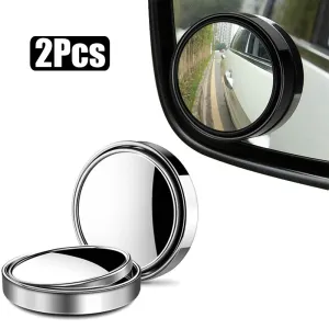 2Pcs Round Frame Convex Blind Spot Mirror Safety Driving Wide-angle 360 Degree Adjustable Clear Rearview Mirror Car Accessories