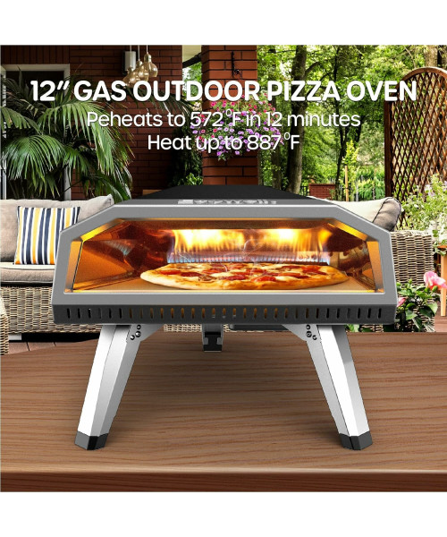 ECOWELL EPO120 Pizza Oven Outdoor Stove 12"Outside Stone/Peel, Infrared Thermometer and Portable Waterproof Cover Pizza Oven