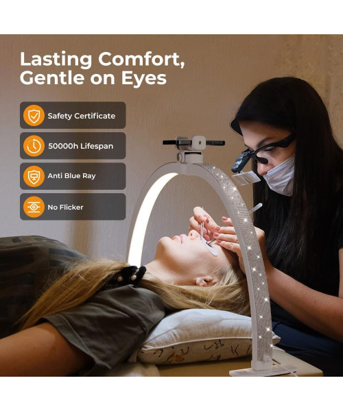 Janolia Half Moon Light for Nail Desk 29In Nail Tech Lamp Nail Table Light 7 Color Modes 10 Brightness for Tattoo/Eyelashes/Nail/Spa/Salon/Makeup