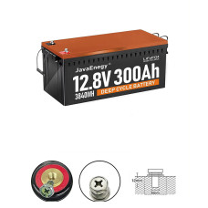 JavaEnegy 12V 300Ah 3840Wh LiFePO4 Battery Built in 200A BMS, 4000+ Deep Cycle Perfect Replace for Solar Wind Storage System RV  Marine Off-Gird Lithium Battery