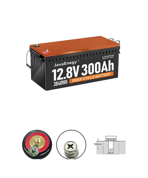 JavaEnegy 12V 300Ah 3840Wh LiFePO4 Battery Built in 200A BMS, 4000+ Deep Cycle Perfect Replace for Solar Wind Storage System RV  Marine Off-Gird Lithium Battery