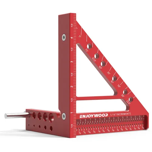 ENJOYWOOD 5 inch 3D Multi-Angle Measuring Ruler Square Ruler 22.5-90 Degree Protractor Protractor Hole Positioning Inch/MM Imperial Metric Durable Aluminum Alloy T-Type Triangle Scriber Tool Ideal for Engineers / Carpenters / Craftsmen