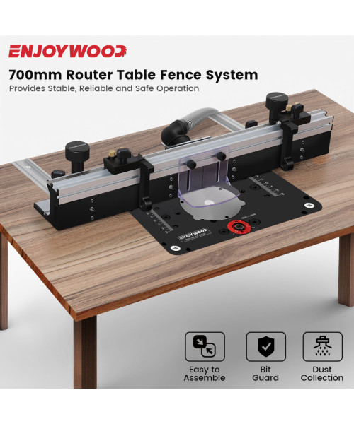 ENJOYWOOD Wnew Woodworking Router Table Fence Aluminium Profile Fence System 700mm with Sliding Brackets Bit Guard