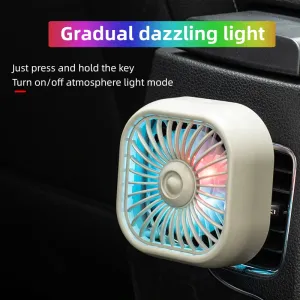 USB Car Vent Mini Fan Portable  Air Conditioning Outlet Car Fan Gradient Colorful Atmosphere Light Small Fan Row Exhaust Fan