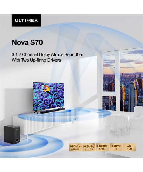 Refurbished ULTIMEA Nova S70 3.1.2 Soundbar 390W True Dolby Atmos Soundbar BassMax 4K Dolby Vision HDR Passthrough 3EQ Modes Wired Speaker Subwoofer