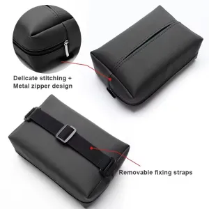Car Tissue Box Holder PU Leather Car Center Console Armrest Napkin Box Sun Visor Back Seat Tissue Box With Fixed Strap