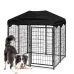 PawGiant Large Dog Kennel Outdoor Dog House with Roof 4ft x 4.2ft x 4.45ft Heavy Duty Metal for Large to Small Dog, Outside Dog Kennel Pet Crate Cage Playpen with UV-Proof Waterproof Cover