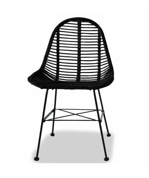 Dining Chairs 2 pcs Black Natural Rattan
