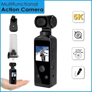 Pocket 5K HD Action Camera 270 Rotatable Wifi Mini Sports Camera with Waterproof Case for Helmet Travel Bicycle Driver Recorder