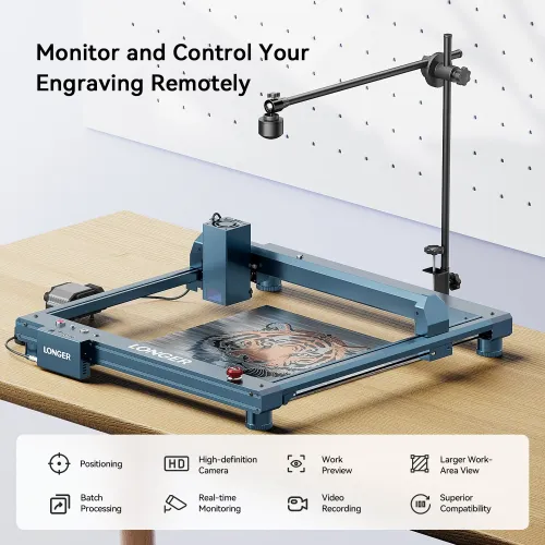 LONGER Camera Kit 5MP High Resolution 81 Degree Wide Angle FOV Driver-Free Compatible with LightBurn Supports Real-Time Monitoring for Laser Engraving and Cutting