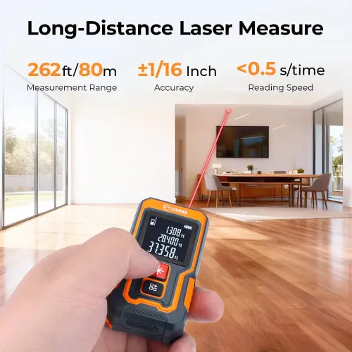 CIGMAN CD-80T Laser Tape Measure 262 ft Range 1/16 in Accuracy Compact Design USB-C Rechargeable Backlit LCD Display Six Measurement Modes IP54 Dustproof