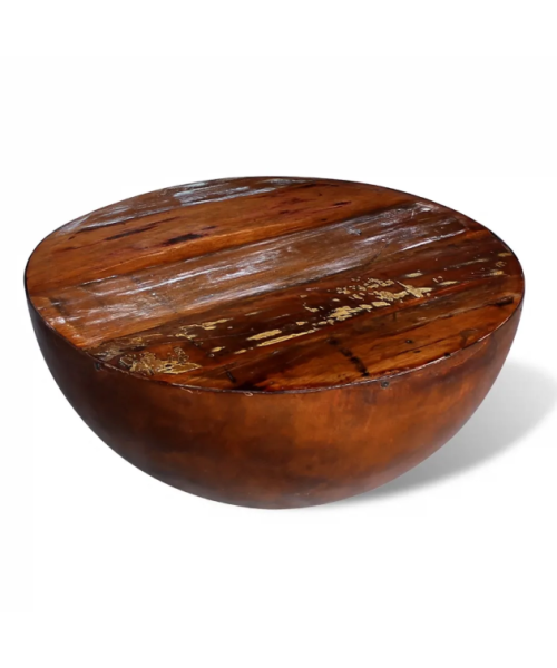 Unique Coffee Table Bowl-shaped with Steel Base Solid Reclaimed Wood Accent End Table