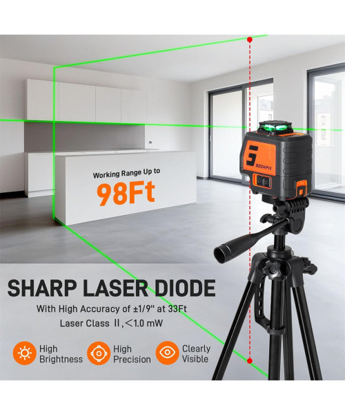 GOCHIFIX 5 Lines Laser Level with Tripod 2 Plumb Dots Self Leveling Green Line Laser Level Tool for Construction Floor Tile Included Target Plate Battery Carry Bag