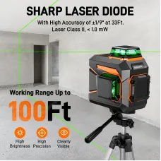 GOCHIFIX 2x360 Laser Level Leveling Green 360 Self Line Laser Level Tool Wall Suction Stand Receiver 100ft Line Laser for Picture Hanging Outdoor Rechargeable Battery,2x360,2D